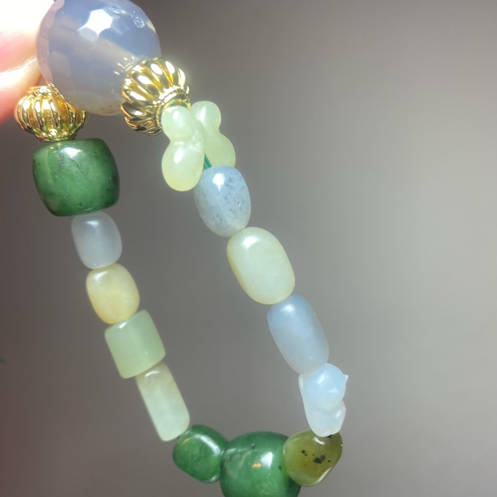 Certified Natural Hetian Multi Color Jade Nephrite Charm Bracelet